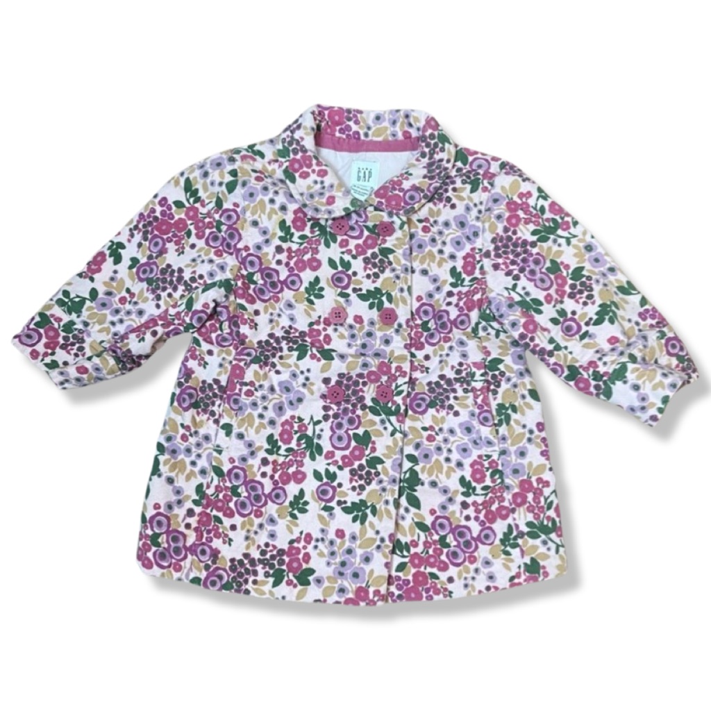Baby Gap || Pea Coat | Pink Floral Lined Coat || Toddler Girls Size 18-24 Months